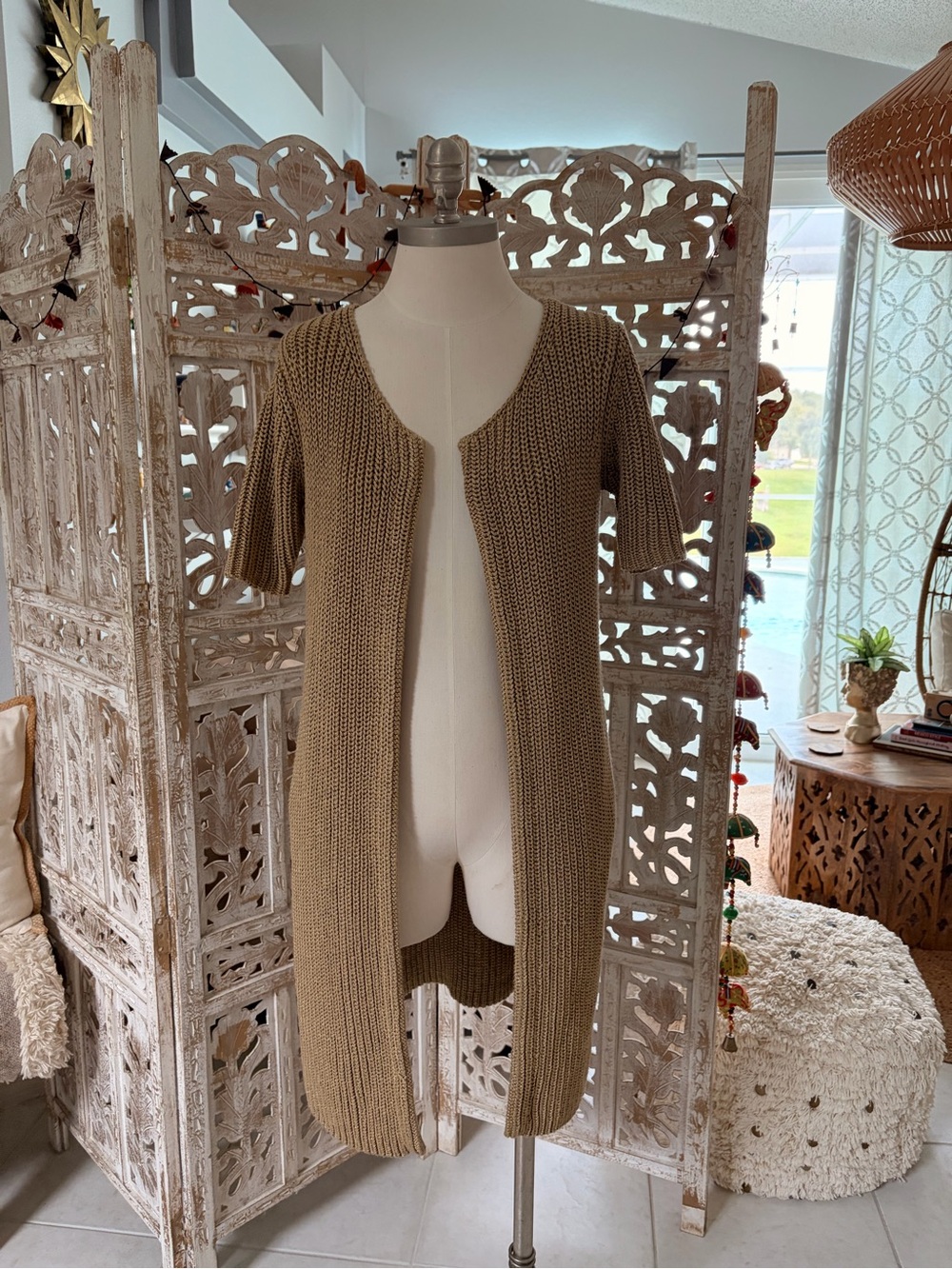 Lucky Brand Knit Open-Front Short-Sleeve Cardigan - Taupe